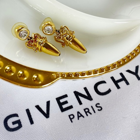 Givenchy Couture Gold & Crystal Dangle Earrings - Picture 2 of 8